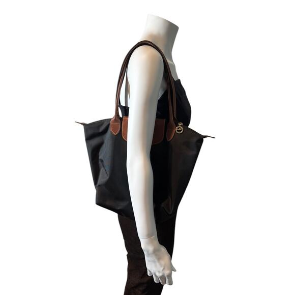 Longchamp Le Pliage Original M Tote Bag Black Canvas Classic Minimal Designer - Picture 10 of 13